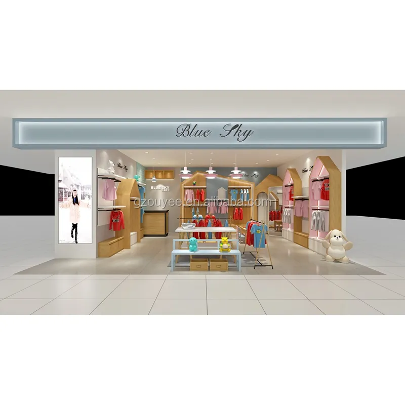 Exhibición de tienda de ropa moderna para niños, muebles de tienda de ropa para bebés con soporte de exhibición de tienda de ropa