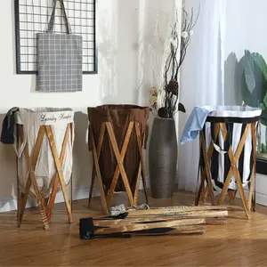 camera da letto usata hotel usato cotone pieghevole cesti per la biancheria con cornice in legno - Product Image 1