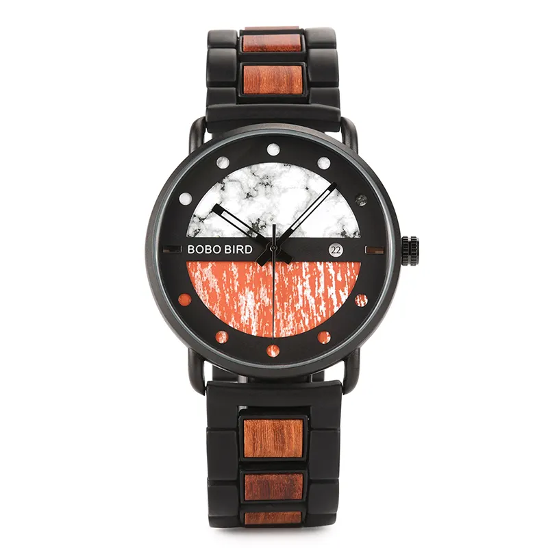2019 بوبو الطيور المعادن و ساعة خشب مع أنيق اللون مطابقة تصميم ساعات كوارتز