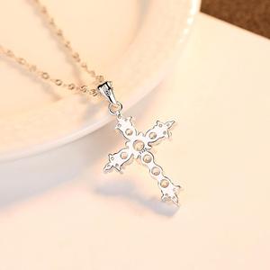 CZCITY 925 Sterling Silver croce collana 3A Cubic Zirconia croce pendente collane per le donne gioielli all'ingrosso - Product Image 6