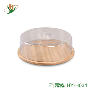 Ronde Bambou Planche À Pain Fromage Plateau De Coupe avec Couvercle Transparent - Product Image 1