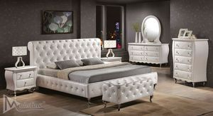 Muebles de Dormitorio en Venta, Cama de Terciopelo de Primera Calidad con Diseño de Botones Acolchados, Cuero Blanco, Salida de Fábrica, Cama Económica - Product Image 6