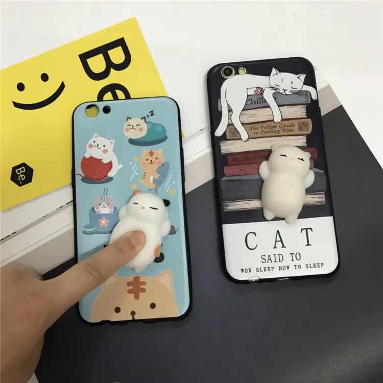 Lovely 3D squeeze squishy lazy cat silicone phone casing for iphone 8 7 6s 6Plus 7Plus 8plus soft TPU case 11 12 13 14 cover
