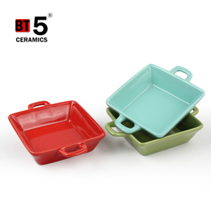 Personnalisé carrés de couleurs vives en céramique plateaux de service avec double creux poignées - Product Image 1