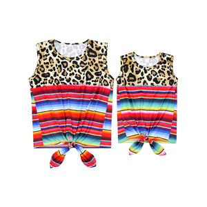 SY-079-YXL Yihong Imprimé Léopard Avec <span class=keywords><strong>Cactus</strong></span> Et Fleur Noué Maman Et Moi Confortable Bébé Filles T-shirt - Product Image 3