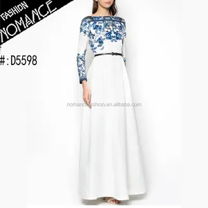 Robe longue à imprimé floral pour femmes, style musulman, jupe maxi