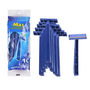 fixed head twin blade disposable razor with blue razor handle