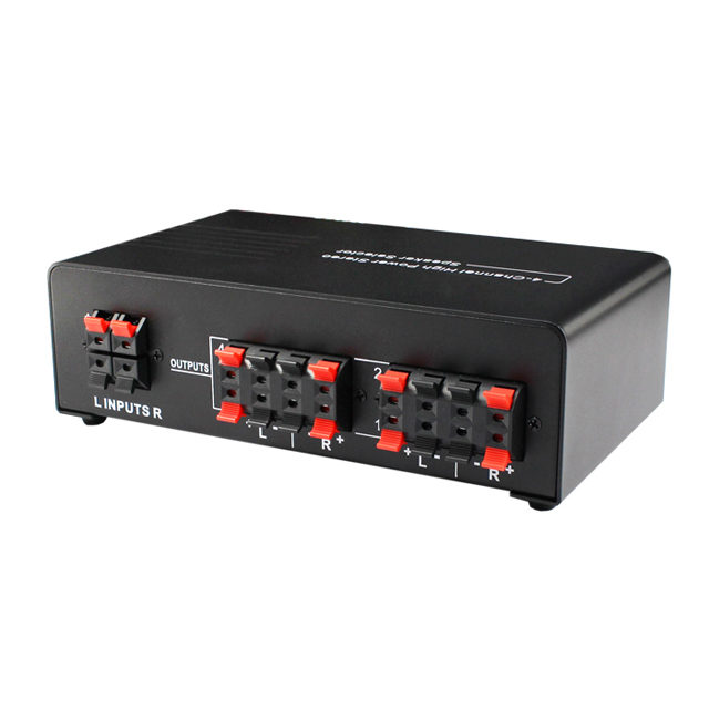 4 Zone Channel Speaker Switch Selector 4 Way AV RCA Stereo Audio Switch Distribution Controller Box Hub for Amplifier