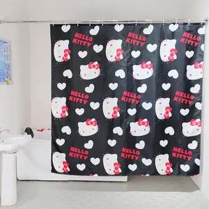 Black Color Cute Cartoon Pattern Kids Shower Curtain For Children Bathroom