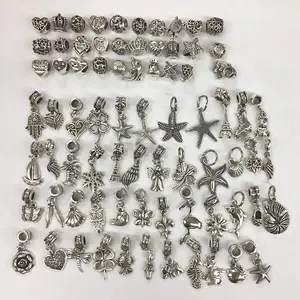 JS1450 Hotsale tibetan silver bails with dangle charms,Antique Silver Charms with Bail Spacer Beads,Bracelet Supplies