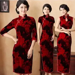 Top Grade True Velvet Slim Improve Cheongsam With Lining