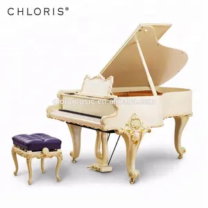 Chloris Classic Europe Style White Grand Piano with Delicate Flower Curvings SG168WB
