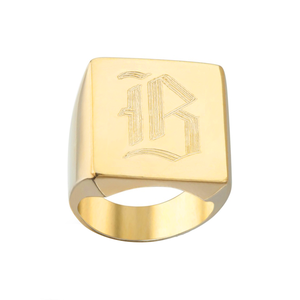 Inspire Jewelry 2019 Joyería de Oro al por Mayor Anillo de Sello Grabado Personalizado para Hombre Anillo de Sello con Inicial en Inglés Antiguo - Product Image 1