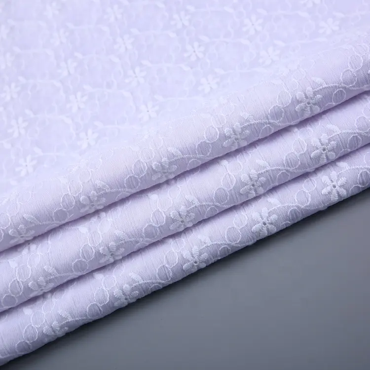 In-stock di articoli di 75D * 75D bianco Messicano ricamato puro chiffon di cotone tessuto crepe