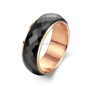 Atacado Tungstênio Preto Anéis de Cerâmica Rosa de Ouro Anéis De Metal