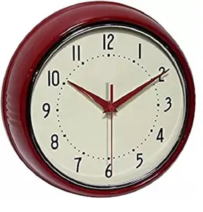 9.5 אינץ שקט מתכת אדום שעון קיר עגול רטרו בבית מטבח משרד דקור