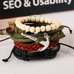 4Pcs Multistrato di Vendita di Ancoraggio <span class=keywords><strong>Perline</strong></span> Speranza Bracciali In Pelle Set per I Migliori Amici di Sesso Maschile Braccialetto Delle Donne Braslet Gioielli Turco - Product Image 3