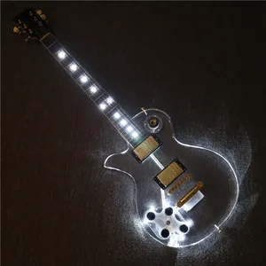 Afanti Music Acryl körper Linke Hand E-Gitarre mit weißen LED-Leuchten (PAG-111)