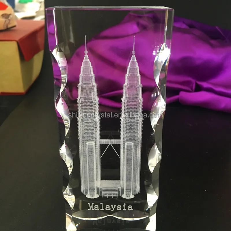 crystal item 3D laser engrave crystal petronas twin towers model of Malaysia