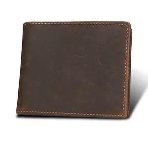 Dompet kulit asli kuda gila antik dompet pendek aman RFID tas uang untuk pria poliester disesuaikan coklat padat terbuka