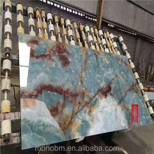 Venta caliente de mármol Natural azul pulido Precio de losa de ónix ágata azul compuesto de
