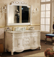 Ensemble de meuble-lavabo de salle de bain antique en marbre naturel avec impression argentée et dorée classique à double vasque