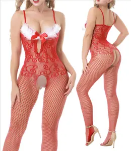 Belo padrão de tecido de nylon de alta qualidade da moda vermelho sexy arrastão bodystocking