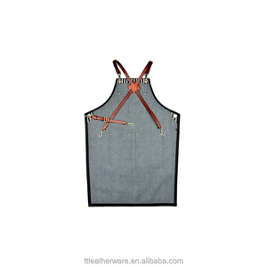 Cross Back correas de cuero de vaca negro pesado Denim delantal - Product Image 5