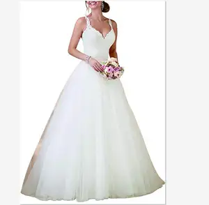 दो भागों फीता Appliques लघु स्पेगेटी पट्टियाँ शादी की पोशाक भ्रम वापस दुल्हन पजामा Detachable घूंघट 2020 Vestido डे novia