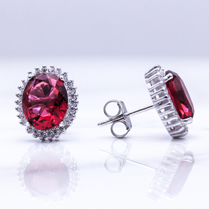 Pendientes de tuerca de racimo de cristal de rubí sintético, Gema roja de Plata de Ley 925 sólida, superventas - Product Image 2
