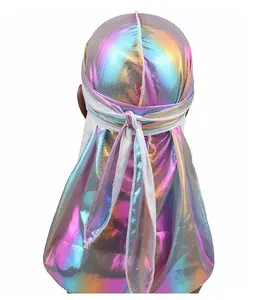 Men's Colorful Sparkly durag men Turban Bandanas Shiny Silky Durag Headwear Headband Hair Cover Accessories Wave Caps Rags Hat