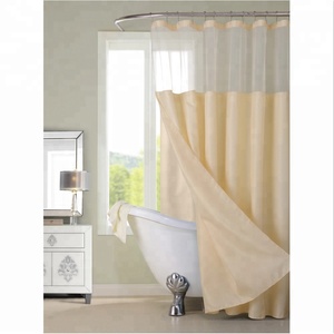 China Suppliers Luxury Hotel Hookless <strong>Shower</strong> <strong>Curtains</strong> Snap on with Grommets Detachable Liner in White Gray <strong>Fabric</strong> - Product Image 2