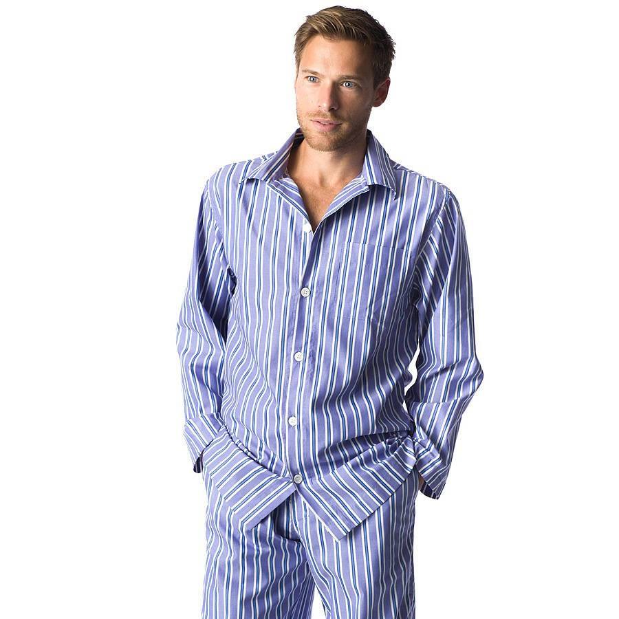 Pjs Blue And White Striped Pyjamas Mens Men's Horizontal