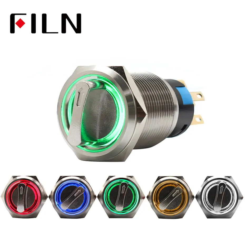 19mm 2position selector rotary switch push button switch dpdt latching on off 12v led illuminated red green blue white yellow