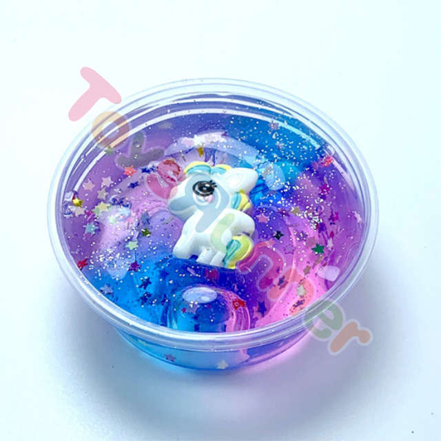 Accesorios de unicornio de Amazon para niños, adornos para cabeza, juguete suave de limo giratorio, copos de purpurina, copos de cristal de color slime