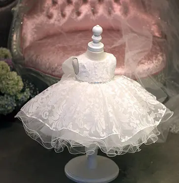 Ivy10422A New collection princess baby clothes girl wedding dress white party gown flower girls bow tutu dress