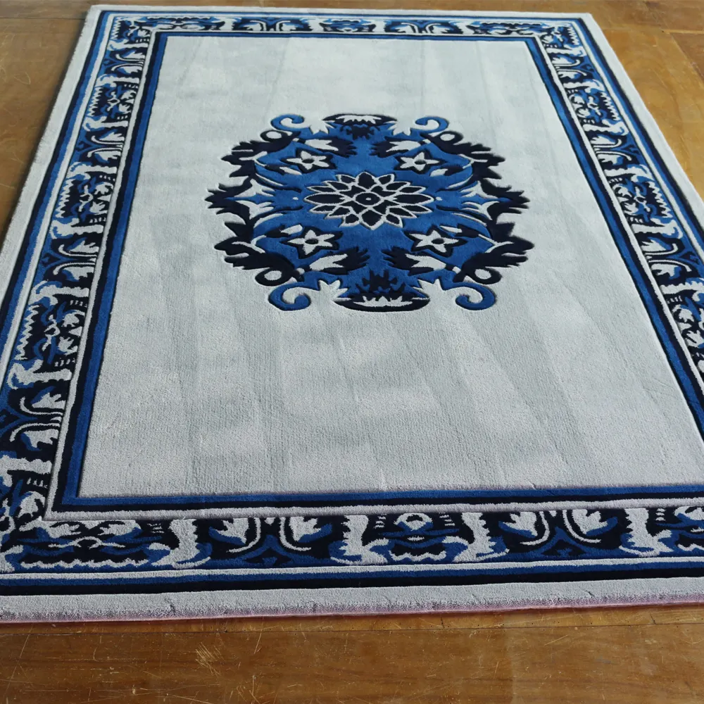 The blue and white porcelain color rectangular patterned carpet