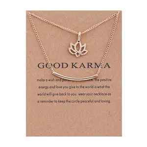 Moda takı İyi Karma mutlu Lotus gerdanlık kolye çift katmanlı kolye kolye kadınlar için