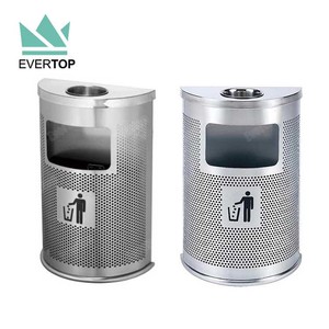 Waste Bin DB-55 Half Round Stainless Steel Perforated Litter Bin Half Moon Dustbin Side Entry Waste Container Rubbish Bin With Ashtray Top