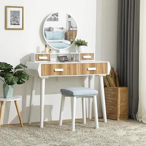 2019 Nouvelles Filles De Conception de meubles de <span class=keywords><strong>chambre</strong></span> à coucher <span class=keywords><strong>Dressing</strong></span> maquillage Table <span class=keywords><strong>Bureau</strong></span> avec Tabouret et Miroir - Product Image 3