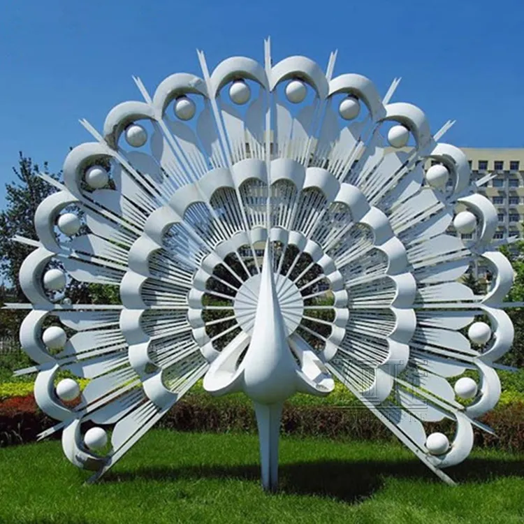 Escultura decorativa de pavo real de Metal de acero inoxidable para exteriores