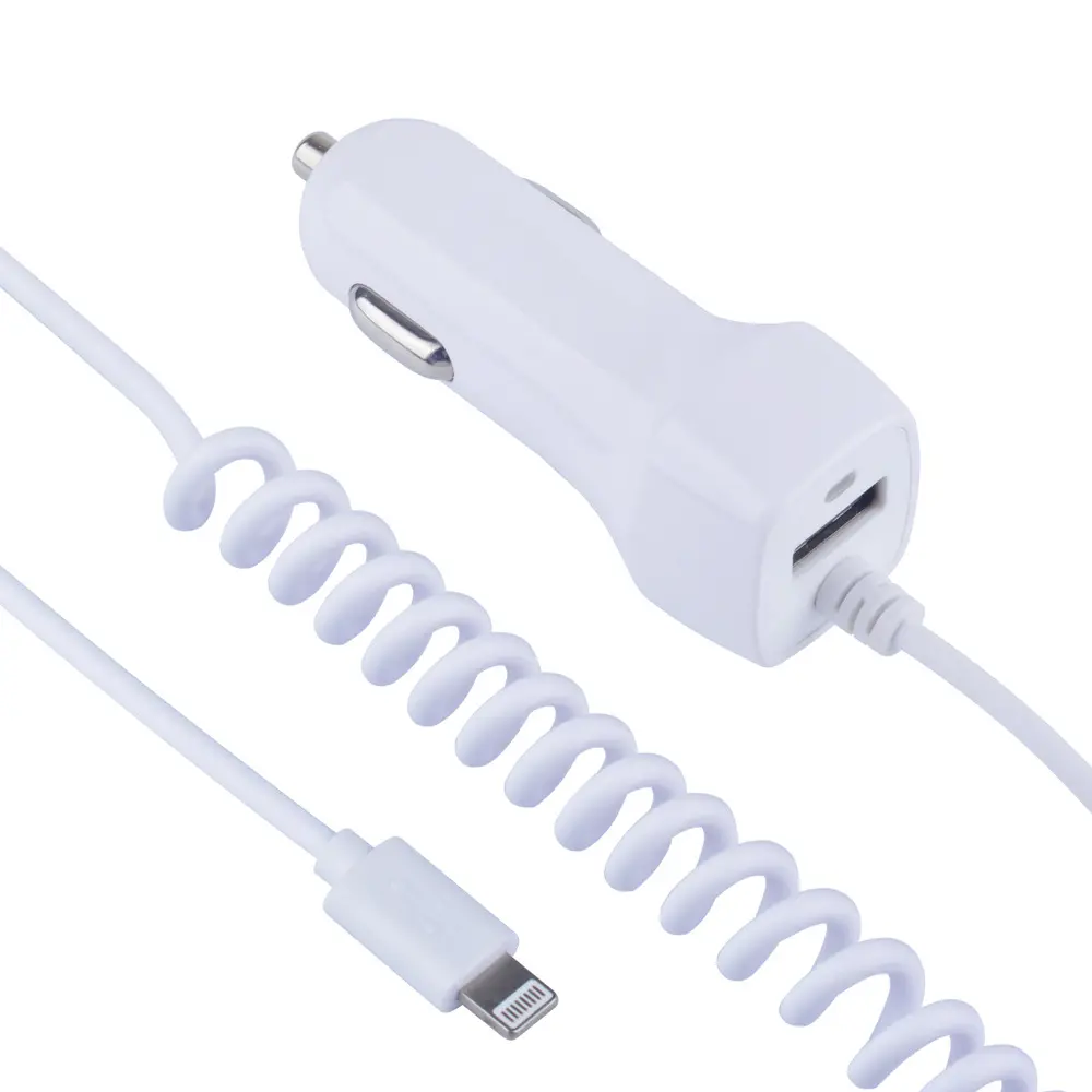 Hot Amazon 2.1A Car Charger USB Adaptor with 1.5M TPU Cable Micro V8 Lightning Type C head for Samsung Apple Huawei All Devices