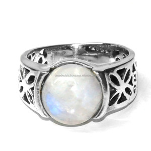 Anillo apilable de piedra de luna de arcoíris Natural de plata de ley fina superventas para fabricante y proveedor de joyería para mujer - Product Image 1