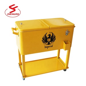 Patio Ngoài Trời Ice Cool Giỏ Hàng Kim Loại Rolling Cooler Ice Bia Đồ Uống Ngực Với Bánh Xe - Product Image 4