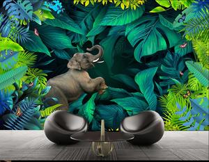ZHIHAI personalizzato <span class=keywords><strong>elefante</strong></span> verde alberi per bambini decorazione camera alta qualità stampa uv 3d murale - Product Image 1