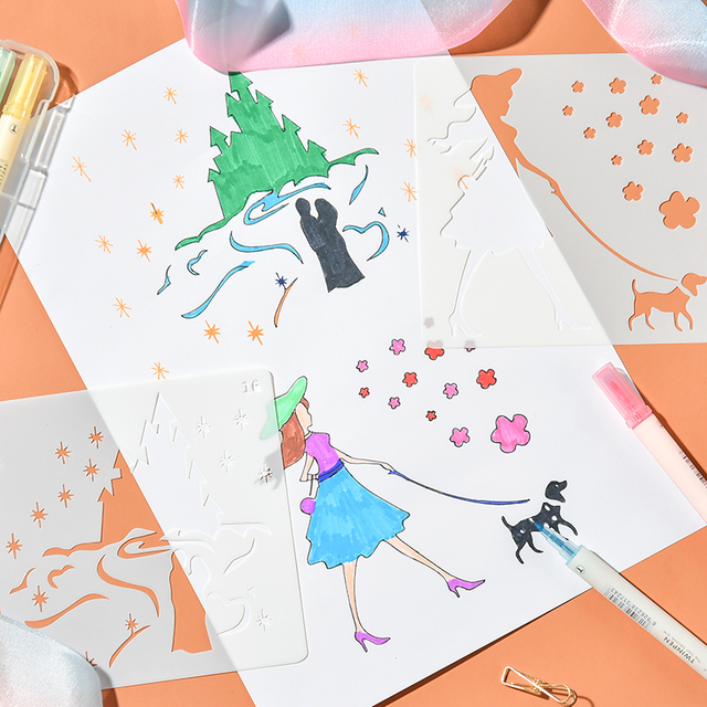 AAGU Ready to Ship Wholesale Square Drawing Mold Craft PP Stencils Multi Pattern Painting Stencils