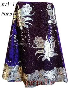 SV1-1 purple sequins leather african velvet lace fabric 2015