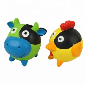 Toprank New design cute colorful pet latex dog toy cow cock squeaky soft latex animals ball for dog
