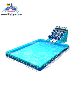 Piscina Rectangular <span class=keywords><strong>de</strong></span> Acero con Marco Metálico Azul Océano para Exteriores, Comercial, con Tobogán para Parque Acuático - Product Image 2