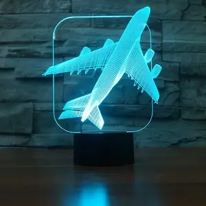 3D可视飞机夜灯飞机发光二极管台灯飞机玩具台灯亚克力夜灯
